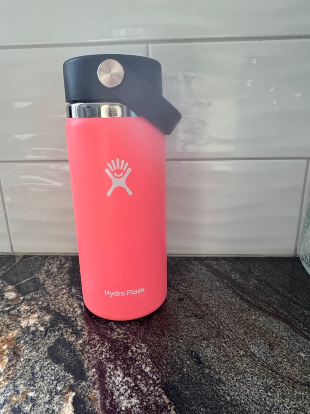 Hydro Flask Coral Pink Insulated Bottle with Black Carry Lid 16oz